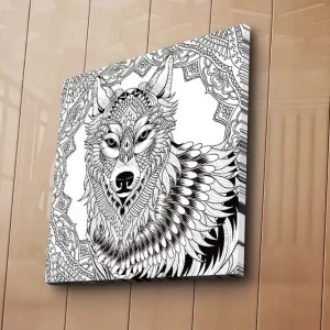 Beställ idag Canvastavla 45x45 cm - Detaljerad illustration av en varg med ornamentala mönster - Inredning & dekor
