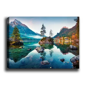 Canvastavla 70x100 cm - Vacker sjölandskap med berg och träd som speglas i det stilla vattnet - Inredning & dekor Begränsat erbjudande