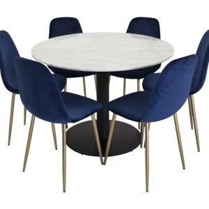 Bästa pris Venture Home Admira Matgrupp 106 cm Rund Marmor med 6 Valeri Köksstol Sammet Grå/Svart - Möbler