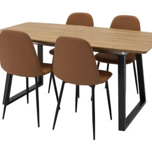 Endast denna vecka Venture Home Leah Förlängningsbart Matgrupp med 4 Pontus Köksstol Konstläder Brun/Beige - Möbler