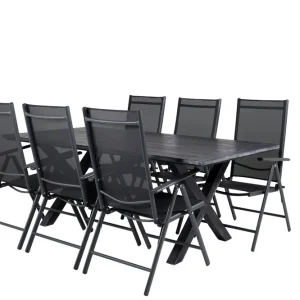 Venture Home Rives Matgrupp Utomhus 200cm + 6 Break Positionsstolar Svart/Grå - Utemöbler & utemiljö Sista chansen