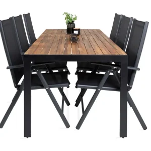 Venture Home Bois Matgrupp Utomhus 200cm + 6 Break Positionsstolar Svart/Grå - Utemöbler & utemiljö Endast denna vecka