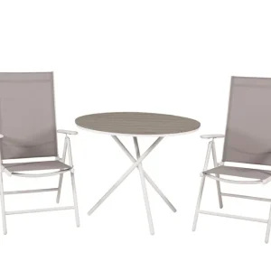 Venture Home Parma Caféset Rund Ø90 cm + 2 Break Positionsstolar Vit/Grå - Utemöbler & utemiljö Endast idag