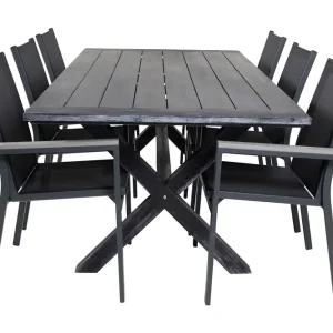 Venture Home Rives Matgrupp Utomhus 200cm + 6 Parma Karmstolar Svart - Utemöbler & utemiljö Kampanjpris