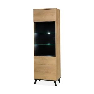 Fynd Vitrinskåp Lewa LED Belysning 40 cm djup 61 cm bred 191 cm hög Trä Glas Ek/Svart - Förvaring