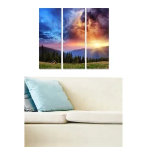 Canvastavla i trä 3-delar 50x70 cm - Storslagen solnedgång över fjällandskap - Inredning & dekor Begränsat erbjudande