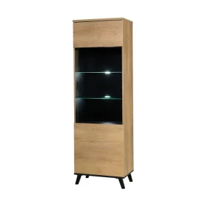 Prawa Vitrinskåp LED Belysning 40 cm djup 61 cm bred 191 cm hög Trä Glas Ek/Svart - Förvaring Trygg betalning