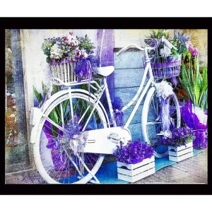 Begränsad tid Inramad Canvastavla i trä - 41x56 cm - Cykel dekorerad med blommor och korgar - Inredning & dekor