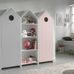 Bustorp Garderob och hyllset Vit/Grå/Rosa - Möbler Outlet