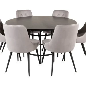 Copenhagen Matgrupp med 6 Valera Lyx Sammetsstolar Svart/Grå Furniture Fashion - Möbler Kampanj