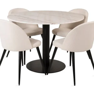 Lägg i varukorgen Venture Home Admira Matbord 106 cm Runt Marmor med 4 st Valera Matstol Beige / Marmor - Möbler