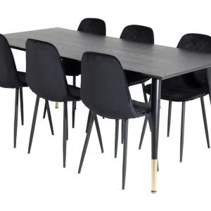 Venture Home Daicy Matgrupp 180 cm inkl 6 Ypas Stolar Svart/Mässing - Möbler Billig