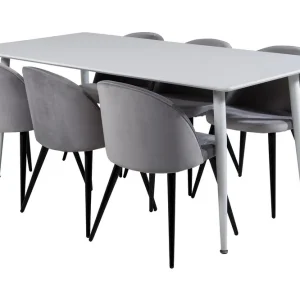 Utförsäljning Venture Home Ypas Matgrupp 180 cm inkl 6 Valeri Stolar Vit/Sammet/Ljusgrå/Svart - Möbler