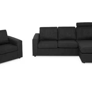 Snabb leverans Basic Home Crazy Soffgrupp 3-sits Vändbar L-formad Divansoffa + Fåtölj i Tyg Antracit - Möbler