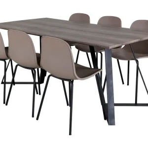 I lager Venture Home Malvina Matgrupp 180 cm inkl 6 Kullersbro Stolar Grå/Svart/Beige - Möbler
