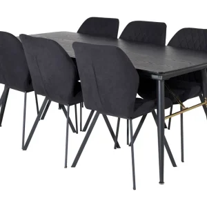 Venture Home Irunea Förlängningsbar Matgrupp 180 cm inkl 6 Sumoas Stolar Svart - Möbler Kampanjpris
