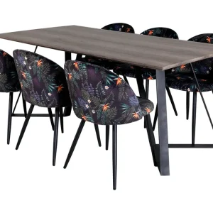 Venture Home Malvina Matgrupp 180 cm inkl 6 Sedavi Stolar Grå/Svart/Blå - Möbler Sista chansen