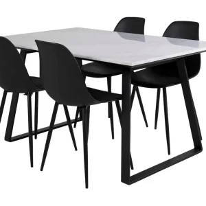 Venture Home Admira Matgrupp 140 cm inkl 4 Ypas Stolar Marmor/Vit/Svart - Möbler Sänkt pris
