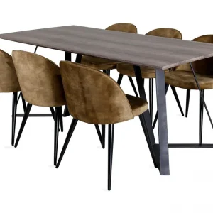Venture Home Malvina Matgrupp 180 cm inkl 6 Sedavi Stolar Grå/Svart/Mässing - Möbler Populär