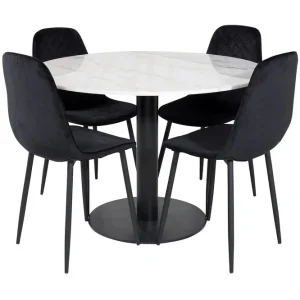 Snabb leverans Venture Home Admira Matgrupp 106 cm Rund inkl 4 Ypas Stolar Marmor/Vit/Svart - Möbler