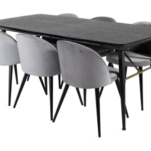 Venture Home Irunea Förlängningsbar Matgrupp 180 cm inkl 6 Valerie Stolar Svart/Ljusgrå - Möbler Rabatt