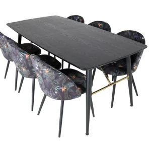Venture Home Irunea Förlängningsbar Matgrupp 180 cm inkl 6 Sedavi Stolar Svart/Blå - Möbler Lågt pris