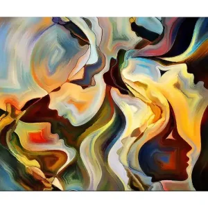 Canvastavla 70x100 cm - Abstrakt porträtt av ansikten som smälter samman i en dynamisk komposition - Inredning & dekor Beställ idag