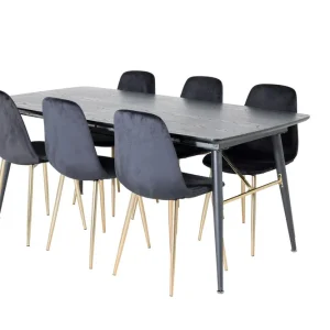 Kundfavorit Venture Home Irunea Förlängningsbar Matgrupp 180 cm inkl 6 Pontus Stolar Svart/Mässing/Sammet - Möbler