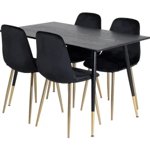 Outlet Venture Home Balisa Matgrupp 120 cm inkl 4 Pontus Sammetsstolar Svart/Mässing - Möbler