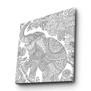 Canvastavla 45x45 cm - Detaljerad illustration av en elefant omgiven av växtlighet - Inredning & dekor Köp nu