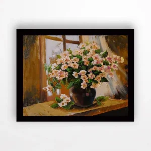 Säker betalning Inramad Canvastavla i trä - 41x56 cm - Färgrik bukett av blommor i en vas - Inredning & dekor