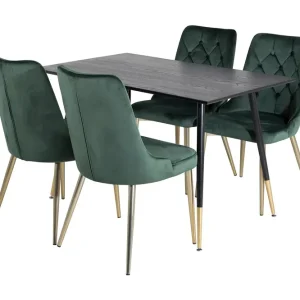 Venture Home Balisa Matgrupp 120 cm inkl 4 Valerie Lyx Sammetsstolar Svart/Mörkgrön/Guld - Möbler Säker betalning