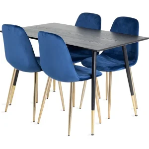 Venture Home Balisa Matgrupp 120 cm inkl 4 Valeri Sammetsstolar Svart/Blå/Mässing - Möbler Nedsatt pris