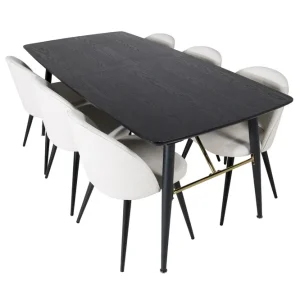 Venture Home Irunea Förlängningsbar Matgrupp 180 cm inkl 6 Valera Stolar Svart/Beige/Manchester - Möbler Beställ idag