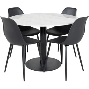 Handla nu Venture Home Admira Matgrupp 106 cm Rund inkl 4 Ypas Stolar Marmor/Vit/Svart - Möbler