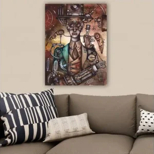 Canvastavla 70x100 cm - Steampunk-inspirerad karaktär med mekaniska detaljer och en hatt - Inredning & dekor Beställ nu