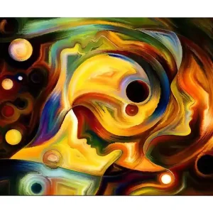 Canvastavla 70x100 cm - Abstrakt porträtt av två ansikten som förenas i en färgsprakande komposition - Inredning & dekor Kampanjpris