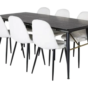 Venture Home Irunea Förlängningsbar Matgrupp 180 cm inkl 6 Ypas Stolar Svart/Vit - Möbler Reapris