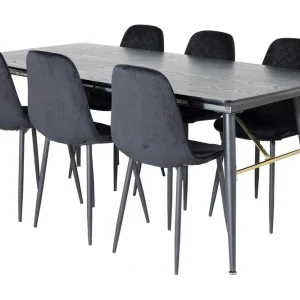 Venture Home Irunea Förlängningsbar Matgrupp 180 cm inkl 6 Ypas Stolar Svart - Möbler Billig