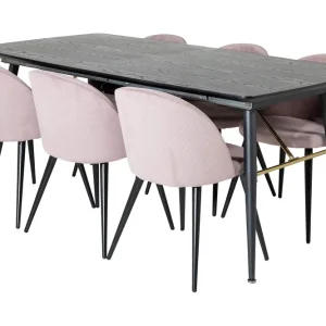 Venture Home Irunea Förlängningsbar Matgrupp 180 cm inkl 6 Valeri Stolar Svart/Rosa/Manchester - Möbler risnedsättning