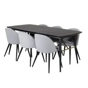 Venture Home Irunea Förlängningsbar Matgrupp 180 cm inkl 6 Valeri Stolar Svart/Grå/Manchester - Möbler Kampanj