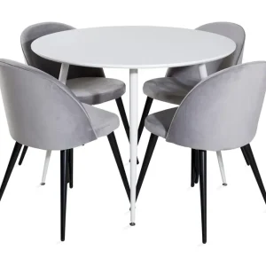 Venture Home Ridones Matgrupp 100 cm Rund inkl 4 Valerie Sammetsstolar Vit/Ljusgrå - Möbler Begränsad tid