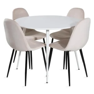 Venture Home Ridones Matgrupp 100 cm Rund inkl 4 Pontus Stolar Vit/Svart/Beige - Möbler Sänkt pris