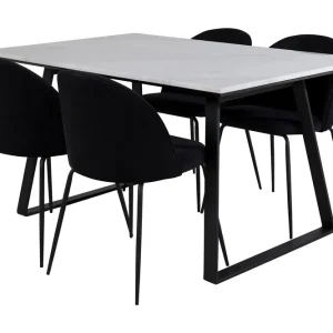 Venture Home Admira Matgrupp 140 cm inkl 4 Foyos Stolar Marmor/Vit/Svart - Möbler Expressleverans