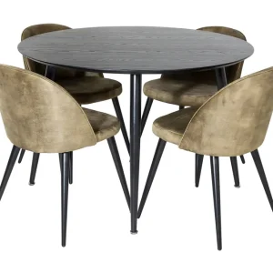 Fri frakt Venture Home Balisa Matgrupp 115 cm Rund inkl 4 Sedavi Stolar Svart/Mässing - Möbler