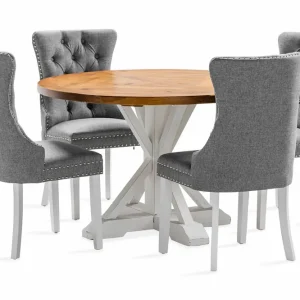 Premium Bloomington Lyon Matgrupp 120 cm Rund inkl 4 Bergviken Stolar Brun/Vit - Möbler