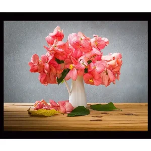 risnedsättning Inramad Canvastavla i trä - 41x56 cm - Färgrik bukett av blommor i en vit vas - Inredning & dekor