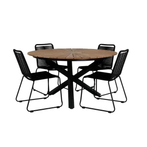 Begränsat antal Venture Home Mexico Matgrupp Utomhus Rund Ø140cm + 4 Lindos Stolar Svart/Gul - Utemöbler & utemiljö