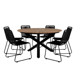 Venture Home Mexico Matgrupp Utomhus Rund Ø140cm + 6 Lindos Stapelbara Matstolar Svart - Utemöbler & utemiljö Kampanj