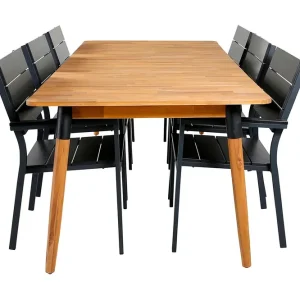 Venture Home Julian Matgrupp 210cm + 6 Levels Stapelbara Matstolar Svart/ Svart/Brun - Utemöbler & utemiljö Begränsat antal